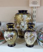 Japanese Satsuma pottery vase decorated with panel of ladies and wisteria and ladies in