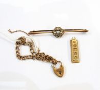 9ct gold ingot pendant, approx. 4.