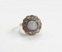 Gold coloured metal, diamond & star sapphire dress ring,