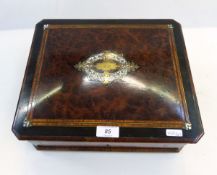 19th century continental mother-of-pearl and brass inlaid figured bird's eye and ebonised wood