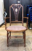 Edwardian inlaid mahogany open armchair,