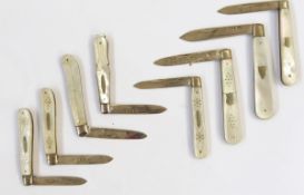 Victorian silver and mother-of-pearl folding fruit knife by John Yeomans, Cowlishaw, Sheffield 1866,