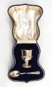 Child's silver eggcup and spoon in presentation case,