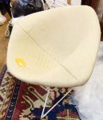 1970's white tubular metal framed dining chair in beige weave upholstery