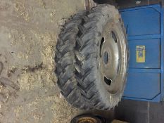 Two 12.4 x 4.6 Row Crop wheels. Alliance tyres, 8 stud 275mm PCD, 220mm hole, bolt in centres.