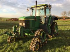 2002 John Deere 6510 4wd tractor on front 120-30-33 and rear 150-30-42 West track units with front