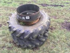 Pair 14.9R24 front dual wheels and tyres