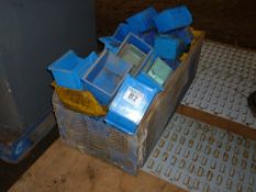 Quantity of plastic stackable storage bins and hanging board