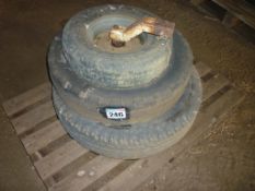 3 assorted wheels and tyres