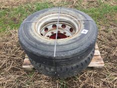 Pair 11R22.5 wheels and tyres