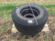 Pair 11R22.5 wheels and tyres
