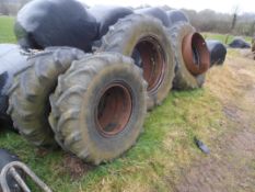 Stocks Dual Wheels Set of 4 with clamps, Rear Goodyear - 18.4 R38, Front Kleber: 16.