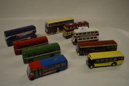 Nine Unboxed Diecast Buses