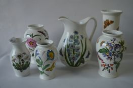 Five Portmeirion Botanic Garden Vases and a Jug