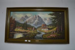 Framed Oil on Canvas Mountain Landscape