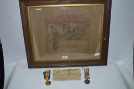WWI Military Service Discharge Print and Two Service Medals to 