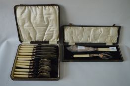 Cased Fish Serving Set and a Cake Serving Set