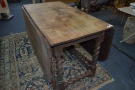 Large Solid Oak Drop Leaf Gate Leg Table on Barley Twist Legs