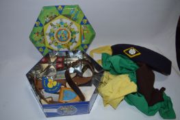 Girls Guide Tin, Hat, Badges, Whistle, Belt and Sash, etc.