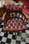 Red Leather and Mahogany Captain's Chair