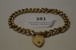 9cT Gold Chain Bracelet with Padlock - Approx. 10.9g