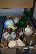 Box of Stoneware, Vases, Part Teaset, Stone Bottles, etc.