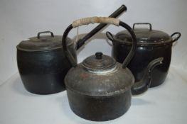 Cast Iron Pan Black Enamel Pan and a Kettle