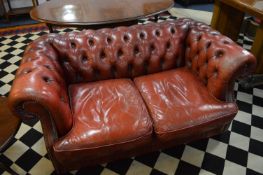 Red Leather Two Seat Chesterfield Sofa