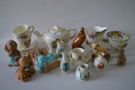 Commemorative Tea Set, Royal Albert Trio, Crested Ware, Pendelfin Figures