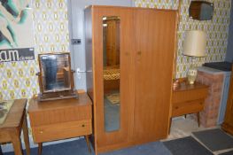 1950's Lebus Furniture Bedroom Suite Including Double Wardrobe and a Pair of Two Drawer Chests