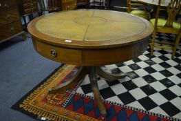 Mahogany Pedestal Drum Table with Leather Inlet Top
