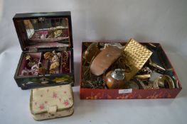 Jewellery Box and Contents of Brooches, Compacts, LIghters, etc.