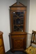 Edwardian Inlaid Mahogany Glazed Corner Cabinet