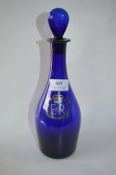 Blue Glass Decanter Silver Jubilee 1977