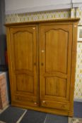 Large Solid Oak Double Wardrobe with Two Drawers (To Match Lot 239)
