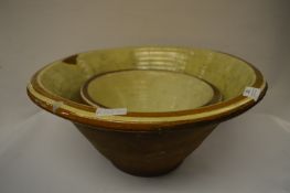 One Large, One Small Cream and Brown Glazed Pancheons