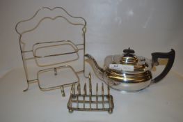 Silver Plated Teapot , Toast Rack and Cake Stand