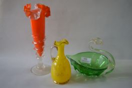 Murano Glass Swan, Orange Vase and Yellow Jug