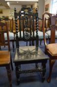 Ebonised Oak Carved Hall Chair on Barley Twist Supports