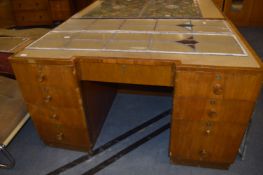 Walnut Veneer Twin Pedestal Desk with Inlet Leather Top