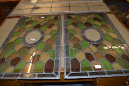 Pair of Leaded Coloured Glass Window Panels