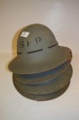 Four WWII Fire Patrol Tin Hats