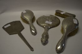 Five Silver Backed Vanity Mirrors and Brushes