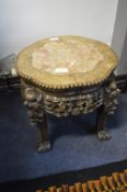 Carved Hardwood Plant Stand with Inlet Marble Top