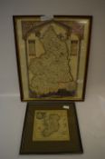 Two Engraved Coloured Maps Ireland and Northumberland