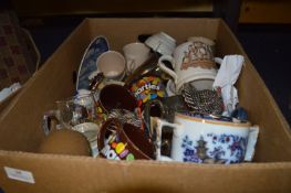 Box Containing Mugs, Teaware, Vases, etc.