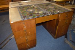 Walnut Veneered Twin Pedestal Desk with Inlet Leather Top