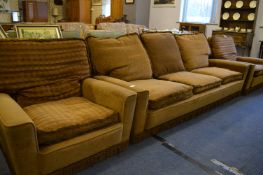Brown Dralon Upholstered 1950's Three Piece Suite
