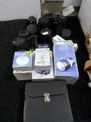 Vintage Camera Lenses, Studio Flash Lights and a Pair of Binoculars
