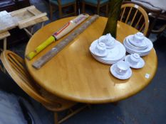 Circular Beech Dining Table and Two Stickback Chairs